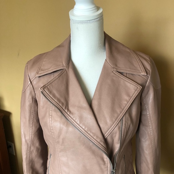 Express premium faux leather jacket in pink/tan - Picture 3 of 6